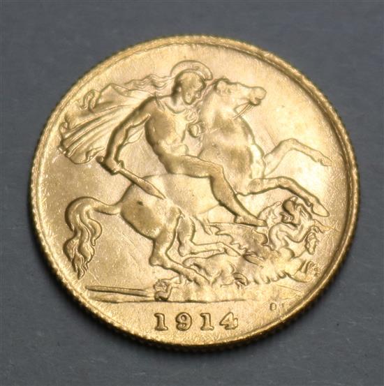 A George V 1914 gold half sovereign.